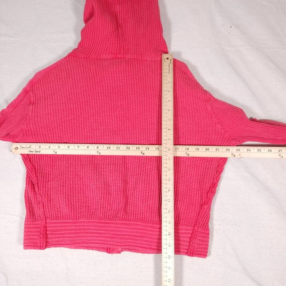 Free People FP One Mason Hoodie Cardigan Button Jacket Red Pink Waffle - Picture 4 of 16